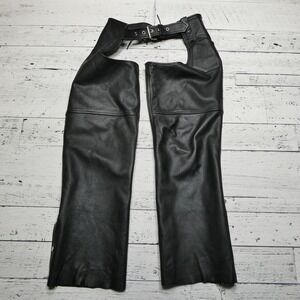 First Leather Chaps Mens Small Black Motorcycle Riding Gear Zipper Snap Western